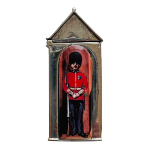 1940s Sentry Box Queen's Guard Vesta Sterling Silver Enamel Match Holder