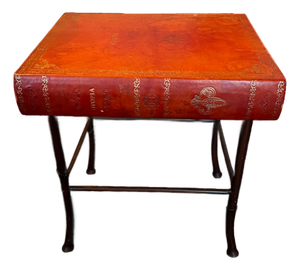 Vintage Faux Book SIde Table-Utopia-Red Leather Look-Library Stand-Dark Academia