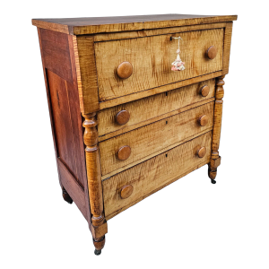 19th Century Antique American Empire Tiger Maple Chest of Drawers