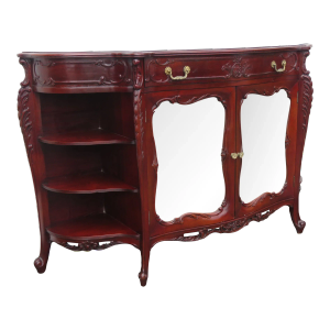 Mahogany Buffet Server Sideboard Credenza With Bookcase Display Shelves