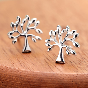 Tempest Wald Silver Plain Tree of Life Leaf Stud Earrings
