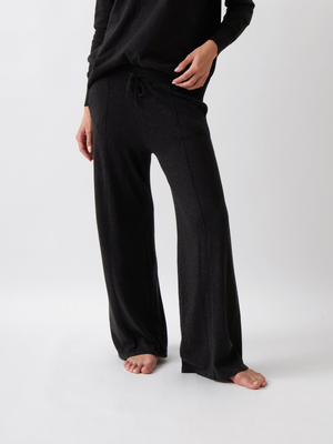 Cotton Cashmere Wide Leg Lounge Pants in Black