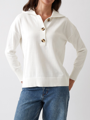 Cotton Cashmere Collared Jumper in Ivory