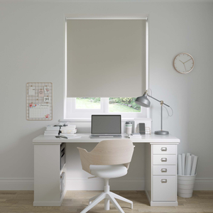 No Drill Nairn FR Blackout Cashmere Beige Roller Blinds: 605mm x 1000mm Recess