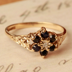 Pre-Owned Vintage 1983 9ct Gold Sapphire & Diamond Cluster Ring