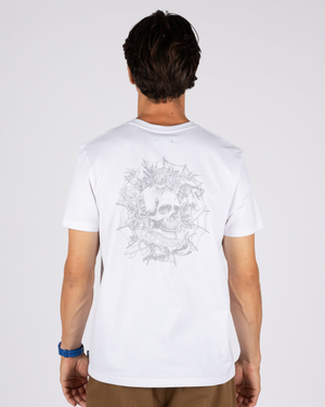 Tattoo Web Skull Mens Short Sleeve T-Shirt In White