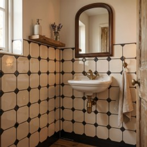 Cotswolds English Cream Gloss Octagon Ceramic Wall Tile 150x150mm with Racing Gree n Taco (Insert)