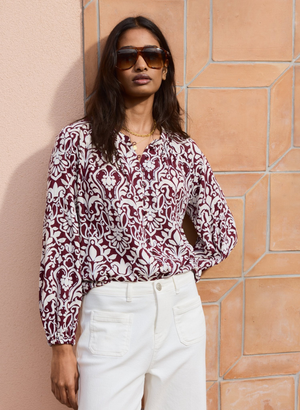 Claudia Printed Blouse - UK 06 | EU 32 | US 02 / Burgundy Damask