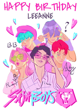 KPop Demon Hunters Happy Birthday Saja Boys Hand Drawn Characters Card