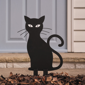 LED-Halloween-Katze Caleb mit Gartenstecker für den Außenbereich