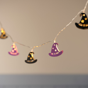 10er Halloween LED-Lichterkette mit Hexenhüten in Lila & Schwarz
