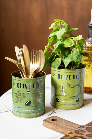 Set Of 2 Green Olive Oil Storage Tins