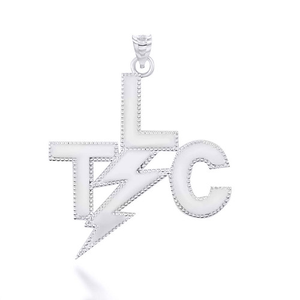.925 Sterling Silver TLC Thunder Bolt Tender Loving Care Beaded Lightning Elvis Style Pendant Necklace