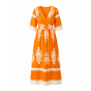 Suzanne Orange Boarder Midi Dress (XXL)