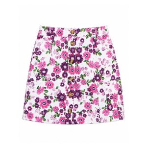 Yumi Pink Retro Floral Cotton Stretch Mini Skirt (XS)