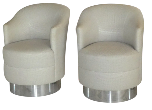 1970s Karl Springer Attributed Swivel Chairs With Fat Chrome Bases - Set of 2