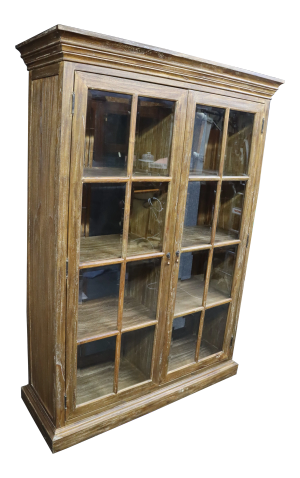 Country French Style Antiqued Walnut Room Divider Bookcase
