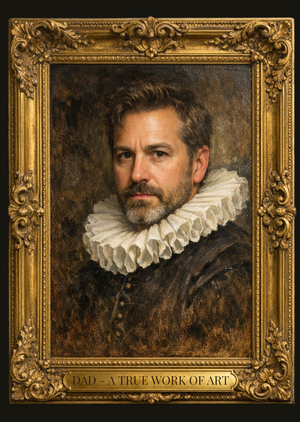Dad A True Work Of Art Ornate Portrait Face Photo Upload Card