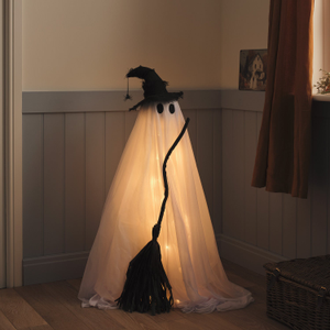 Fantôme Sorcière Willow avec Balai à LED Blanc Chaud