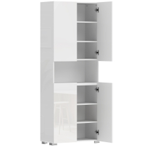 HOMCOM Alacena de Cocina con 4 Puertas Compartimento Abierto Estantes Ajustables 68x34x180 cm Blanco Brillo