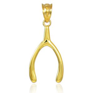 Solid Gold Polished Wishbone Pendant Necklace (Available In Yellow/Rose/White Gold)