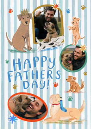 Happy Father's Day Illustrated Dogs Photo Upload Card