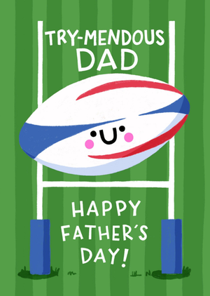 Try-Mendous Dad Illustrated Rugby Ball Father's Day Card