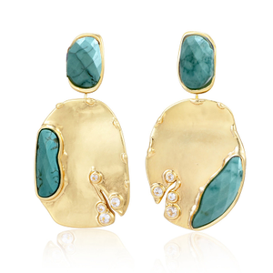 Turquoise Drop Earrings | Gold Gemstone Statement Earrings