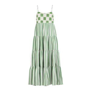 Helena Green Cotton Crochet Stripe Maxi Sun Dress (M)