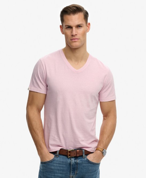 T-shirt con Scollo a V in Cotone e Lino
