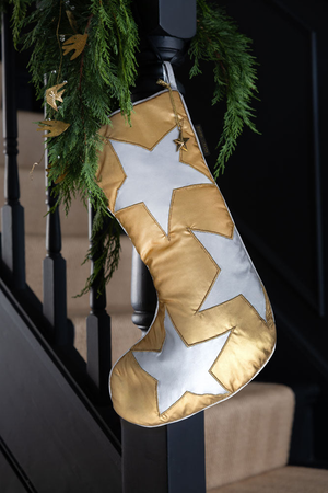 Metallic Gold & Silver Star Christmas Stocking
