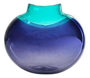 Maureen Williams Signed Australian Studio Art Glass Vase Teal/Amethyst 8"