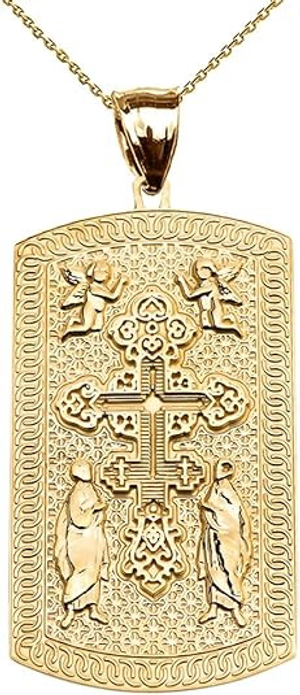 Solid Gold Russian Orthodox Cross Pendant Necklace (Available In Yellow/Rose/White Gold)