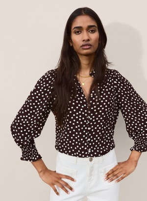 Cela Puff Sleeve Blouse - UK 14 | EU 40 | US 10 / Dark Chocolate Polka