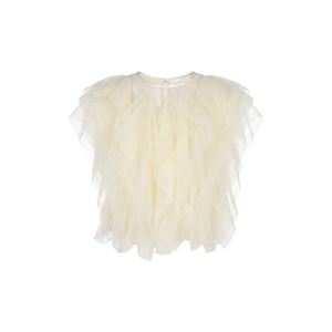 Sheer Tulle Blouse Featuring Cascading Ruffles (M)