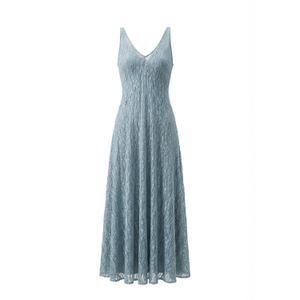 Trumpet Dress Flared Sleeveless Sheer Lace Knit Dress In Blue (M)