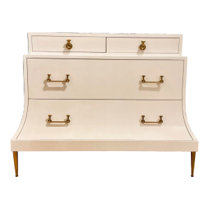 Modern White and Gold Mansard Chest of Drawers
