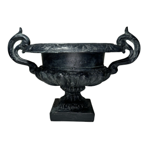 Vintage French Baroque Black Double Handled Urn