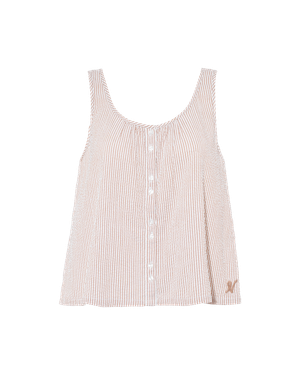 Seersucker Button Cami - Mocha Stripe (L)