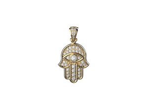 Men's 14K Gold Diamond Hamsa Pendant | Evil Eye Protection | 1.03ct