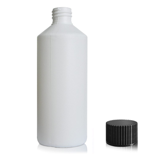 500ml White PCR HDPE Plastic Bottle With Screw Cap - Black