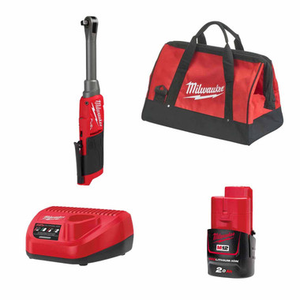 Milwaukee M12 FHIR38LR-201B 12V FUEL 3/8" Extended Reach Impact Ratchet with 1x 2.0Ah Battery, Charger & Contractor Tool Bag