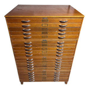 Vintage Mayline Stackable Wood Flat File Cabinets Four Sections With Original Base & Top.