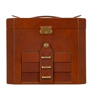 Large Leather Jewelry Box For Women - A Handful Of Dust - Cognac Brown Matte (one size)