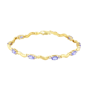 7" Tanzanite and Diamond Wave Bracelet | Pre-Loved | 14K Yellow Gold