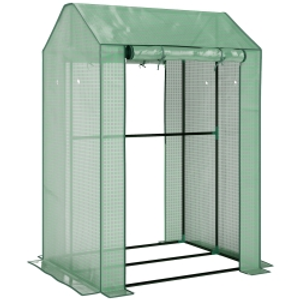 Outsunny 2-Room Green House, Mini Greenhouse with 2 Roll-up Doors, Vent Holes and Reinforced Cover, 100 x 80 x 150cm