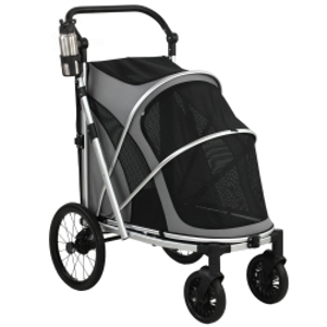 PawHut Dog Stroller, Easy Folding Pet Stroller for Small and Medium Dogs with Shock Absorption, Maximum Load 20 kg, Grey
