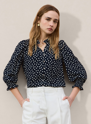 Cela Puff Sleeve Blouse - UK 18 | EU 44 | US 14 / Classic Navy Polka