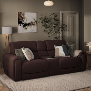 Arabella 2.5 Seater Recliner Console Sofa with Smart Screen in Chestnut Leather