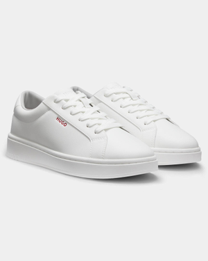 HUGO Neston Mens Contrast-Logo Trainers in Faux Leather - White 100